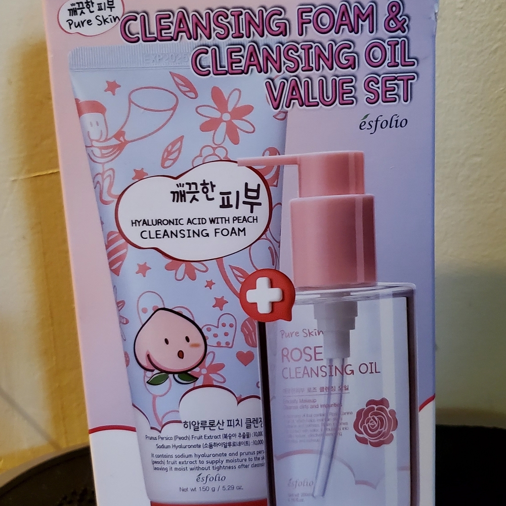 Rose & Peach Cleansing Foam + Cleansing Oil Set - Pink